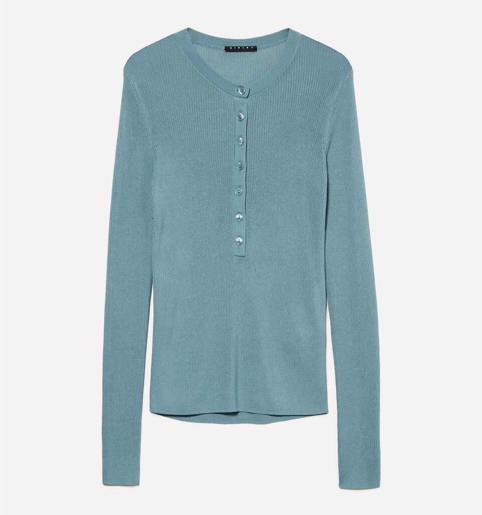 Powder blue Henley top - women's crew neck sweaters - Blue | Sisley image number 5